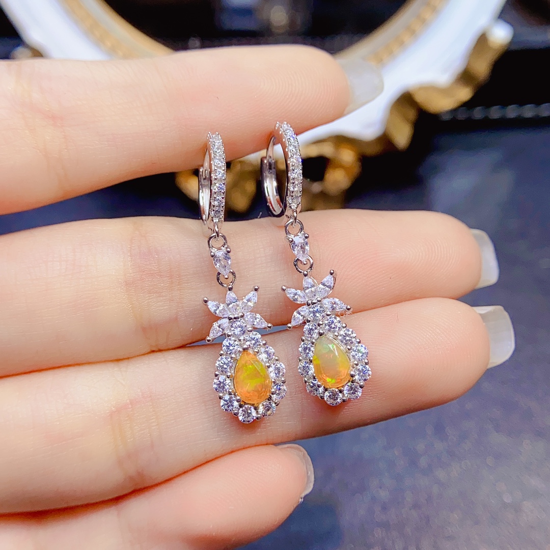 Opal Earrings Dangle - Orecchini pendenti lunghi pendenti classici in