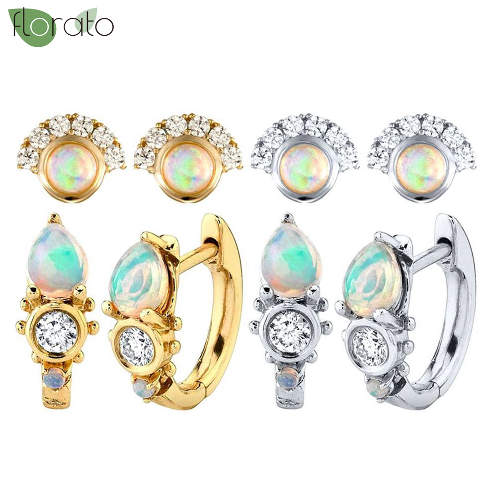 Opal Earrings Dangle - Orecchini a cerchio piccoli squisiti con